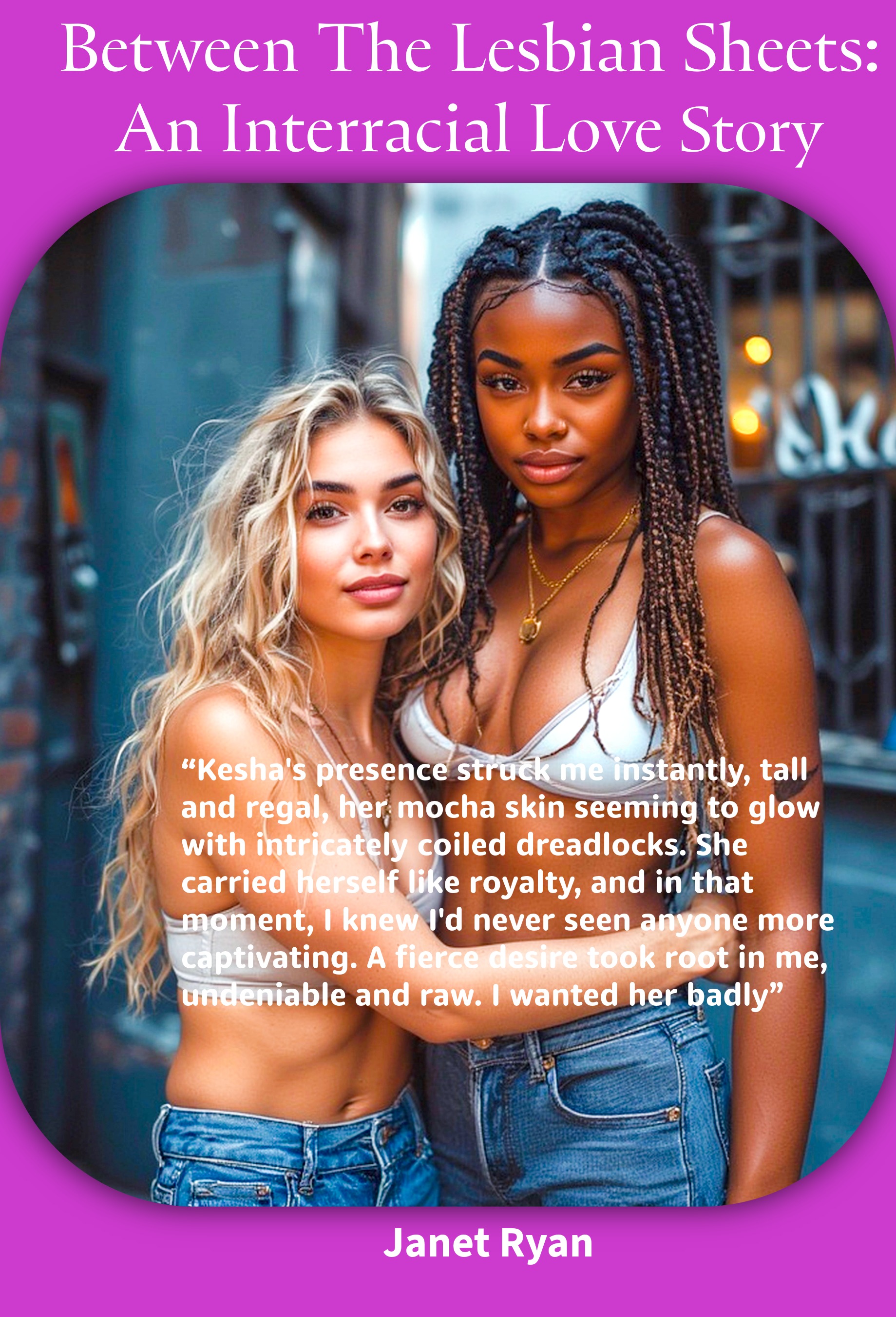Ashley, a repressed catholic School girl & librarian, seeks lesbian love & meets Kesha, a sapphic artist. She confronts her past, finds confidence & love. Interracial, sapphic romance,queer story Between Lesbian Sheets